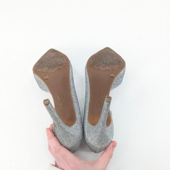 Jessica Simpson Silver Glitter Purla High Heel Sparkle Pointy Toe Pumps Size 7 - Picture 4 of 5